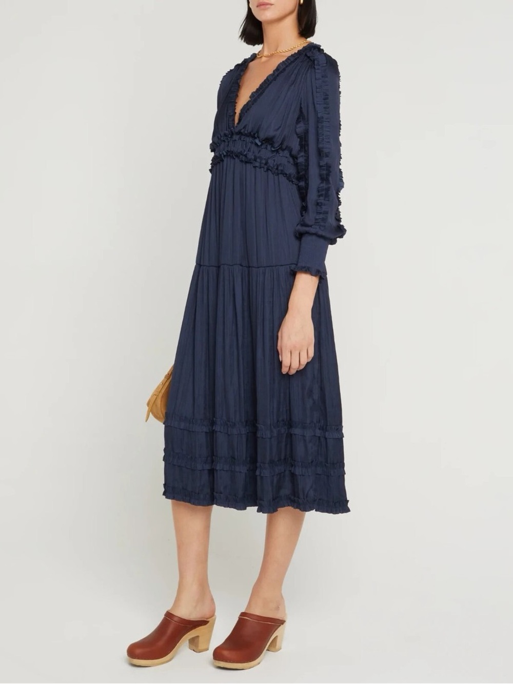 OPT Tianna Blue Pleated Ruffle Tiered Midi Dress